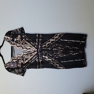 Vijiv NWT black and gold beaded and sequin dress size large